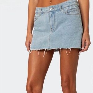 Edikted Light Blue Frayed Hem Mini Skirt